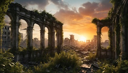 Obraz premium Overgrown Ruins of buildings