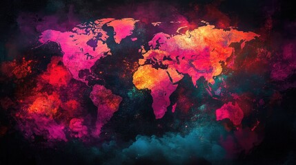 A simple, colorful world map with bright hues, perfect for adding vibrancy to wallpapers or geographic displays.