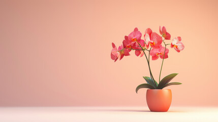 Fototapeta premium Pink Orchid in a Pot on a Pink Background