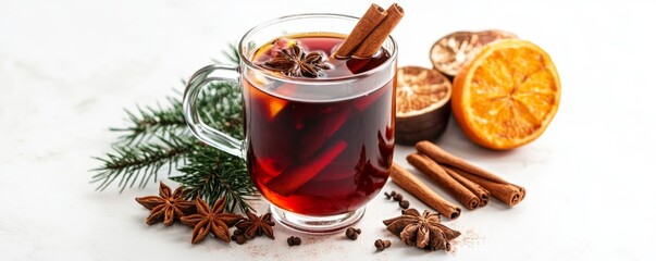 Festive Mulled Wine with Cinnamon Sticks and Christmas Spices, Cozy Holiday Vibes, Isolated on White Background