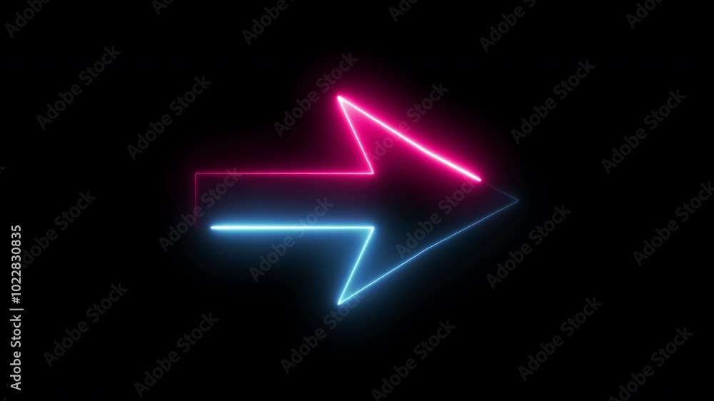 Poster arrows sign abstract neon animation. blue and pink color. seamless loop animation.