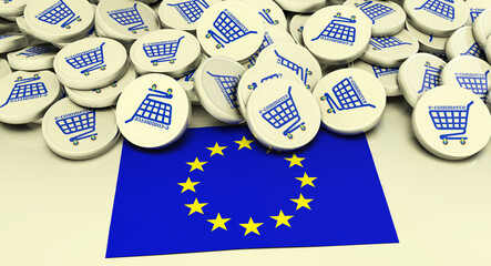 European Union Online Shopping: A symbolic visual representation of online shopping, with euro...