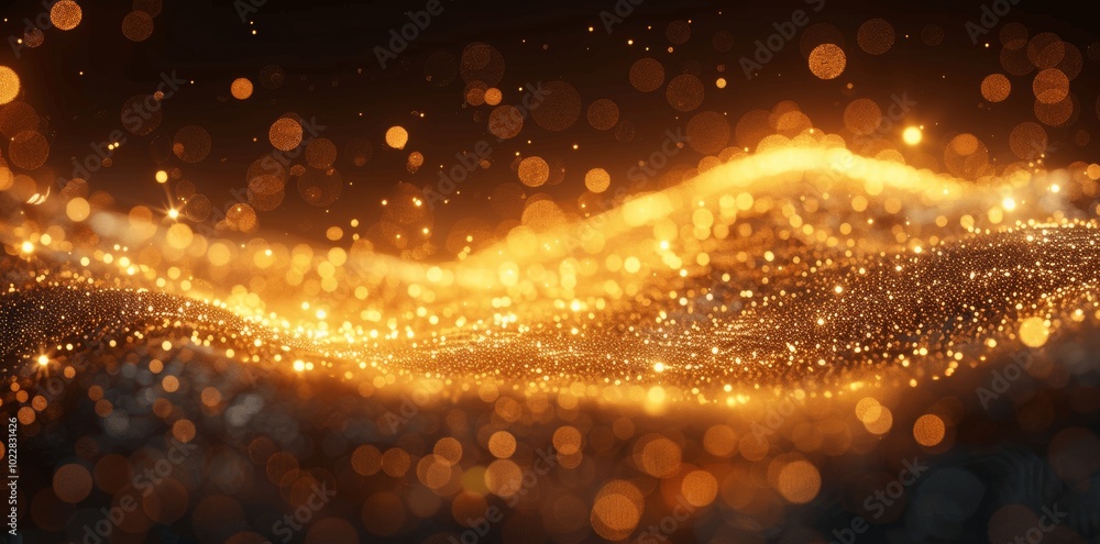 Poster golden glitter bokeh background with shimmering particles