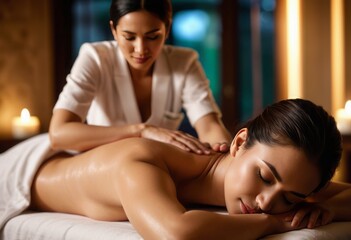 A patient lying down and receiving a relaxing massage in a wellness spa, focusing on relaxation and health.