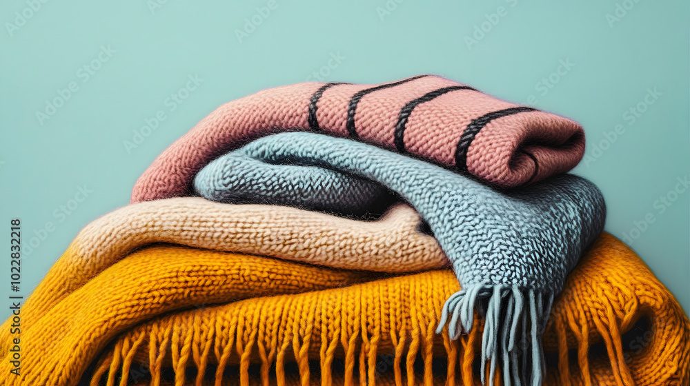 Poster cozy blankets retro graphic poster in minimalistic design and playful color palette with free space 