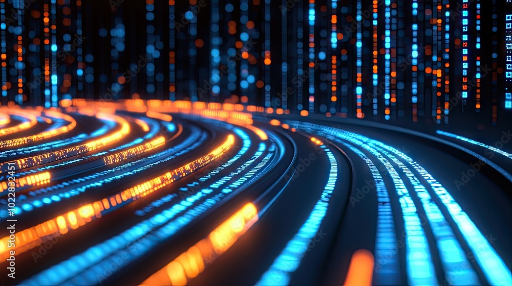 Poster abstract close-up of a digital eye with data codes and a tunnel-like structure, representing artific