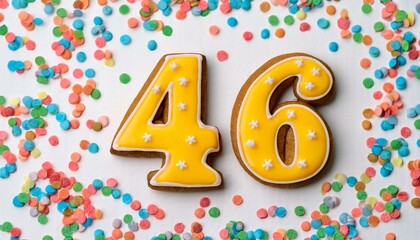 Decorated cookie, number 46, image for birthday or anniversary celebration