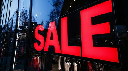 Black Friday sale sign, large red "SALE" text on storefront window, black background : Generative AI