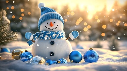 a heartwarming winter scene at sunset featuring a funny : Generative AI