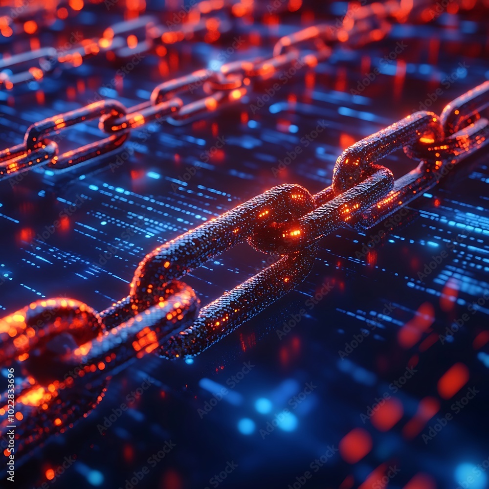 Poster innovative 3d illustration depicting the intersection of big data and blockchain.