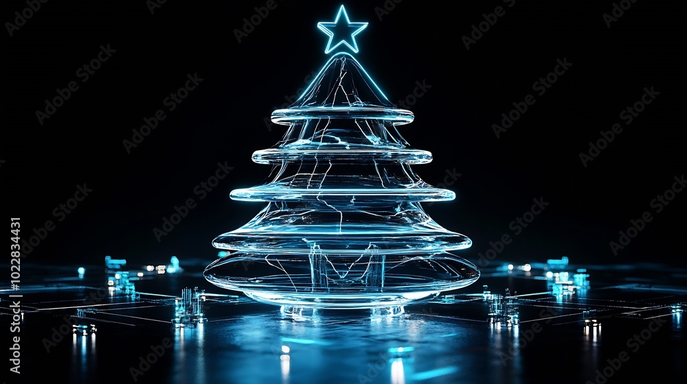 Poster glass christmas tree in high tech style : generative ai