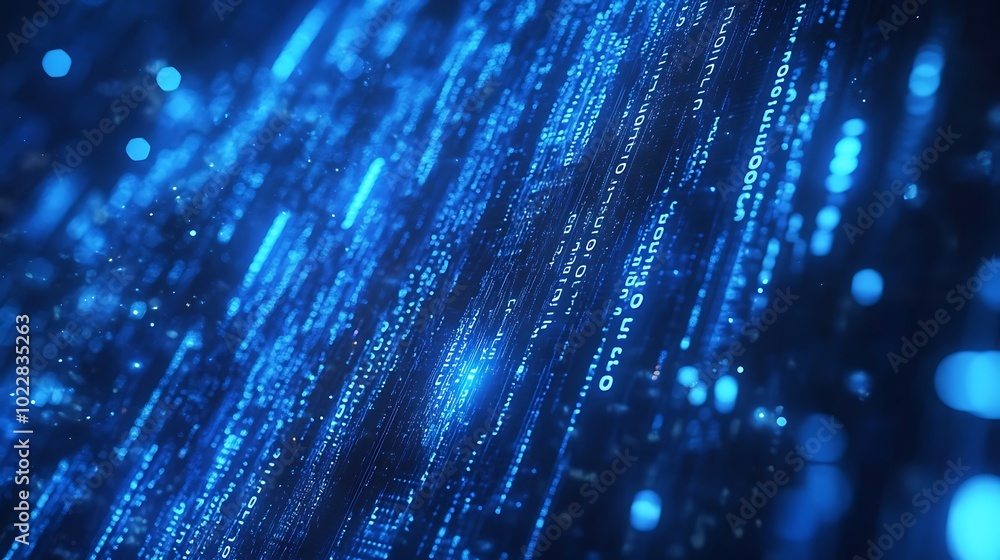 Aufkleber vertical flow of binary digits against a dark blue-green canvas.