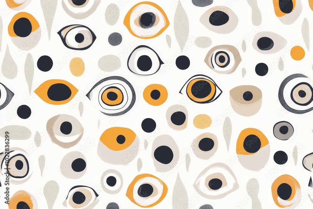Poster abstract pattern featuring various colorful eyes against a light background creating a whimsical des