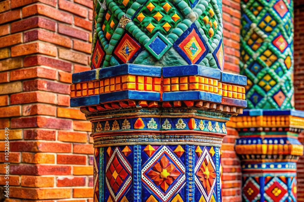 Poster Unique Pillar Brick Design Showcasing Intricate Patterns and Textures in Architectural Elements