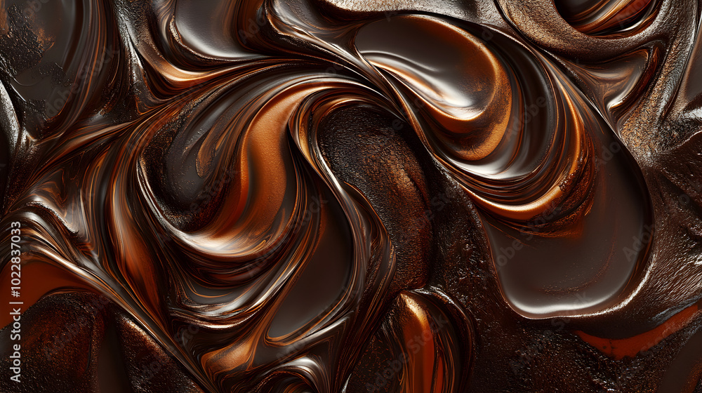Poster smooth flowing texture of melted chocolate creates a rich and glossy surface with swirls and intrica