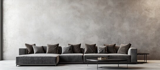 living room Modern interior design background with a sofa and coffee table on an empty wall mock-up, minimal home decor