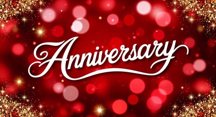 Fototapeta premium anniversary calligraphic lettering on red bokeh glitter festive sparkles background