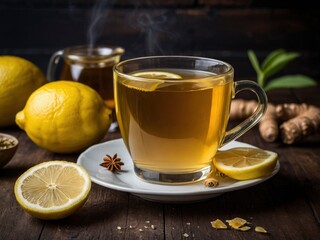 Ginger tea with lemon and honey acts as a natural anti-inflammatory and antioxidant and blood sugar enhancer. Wellness brew with healing properties 
