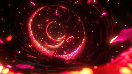 Digital eye with futuristic glowing lines and data flow in a high-tech tunnel environment. Sci-fi technology concept.