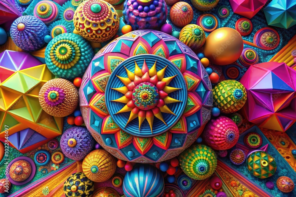 Aufkleber vibrant 3d abstract design with geometric shapes and colorful patterns for modern digital art use