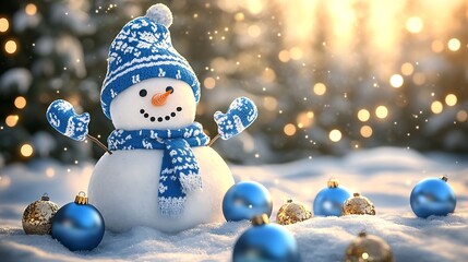 a heartwarming winter scene at sunset featuring a funny : Generative AI