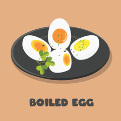 Boiled egg clipart. Egg dish vector. Food clipart. Flat vector in cartoon style isolated on white background.