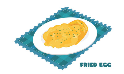 Omelette dish vector.  Egg omelette vector. Food vector. Egg dish. Flat vector in cartoon style isolated on white background.