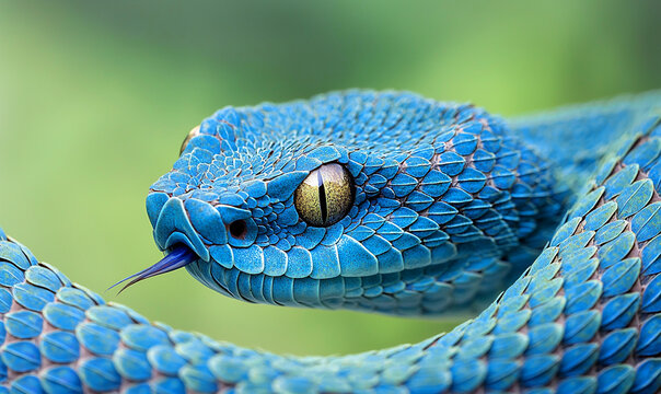 Trimeresurus insularis, blue viper close-up