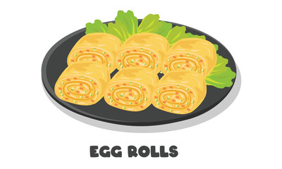 Egg rolls vector. Egg dish clipart. Food vector. Flat vector in cartoon style isolated on white background.