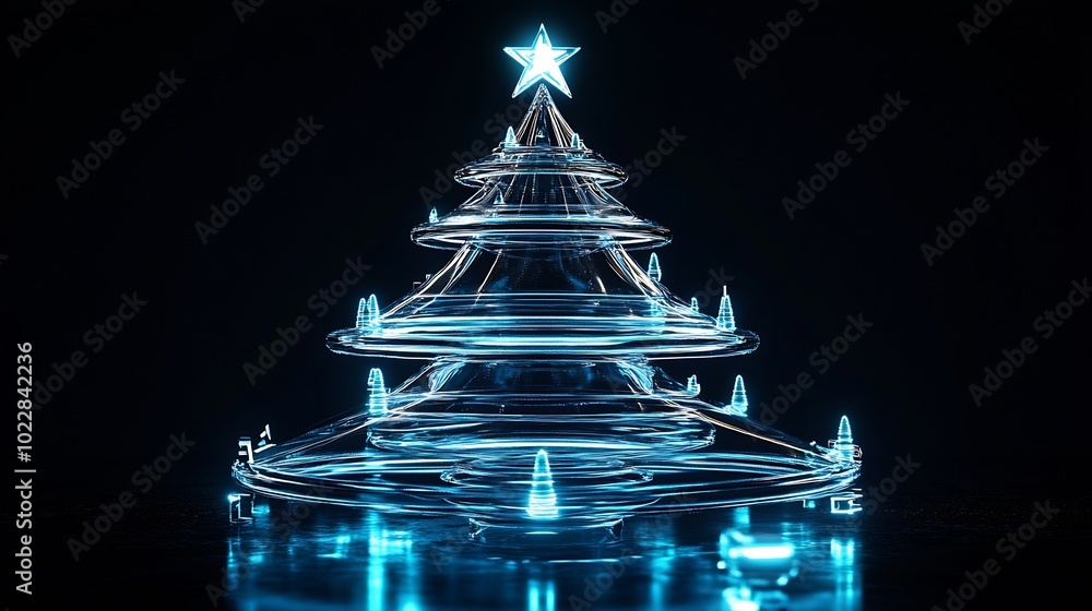 Poster glass christmas tree in high tech style : generative ai