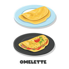 Omelette dish vector.  Egg omelette vector. Food vector. Egg dish. Flat vector in cartoon style isolated on white background.