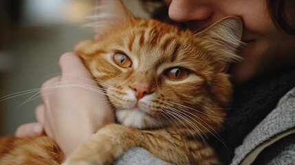 Obraz premium Professional vet doctor helps cat owner cat holding pet on hands Cat on examination table of veterinarian clinic Veterinary care Vet doctor and cat : Generative AI