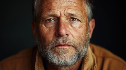 Fototapeta premium A close-up portrait of an elderly man featuring a deeply intense expression, capturing elements of wisdom, experience, and reflection through his piercing gaze.