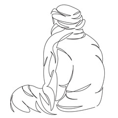 One continuous single drawing line art doodle bedouin, desert, arab, arabic, culture, people, sand, sahara. Isolated flat illustration hand draw contour on a white background
