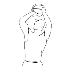 One continuous single drawing line art doodle basketball, ball, sport, athlete, basket. Isolated flat illustration hand draw contour on a white background
