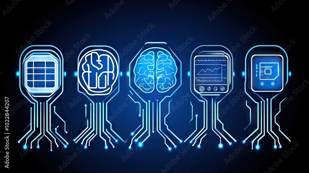 Poster futuristic ai interface background with data streams and neural connections, illustrating advanced a