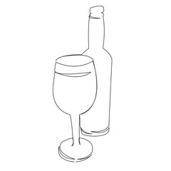 One continuous single drawing line art doodle bottle, glass, drink, beverage, isolated, alcohol. Isolated flat illustration hand draw contour on a white background
