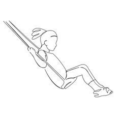 Obraz premium One continuous single drawing line art doodle happy, childhood, one, swing, girl. Isolated flat illustration hand draw contour on a white background 