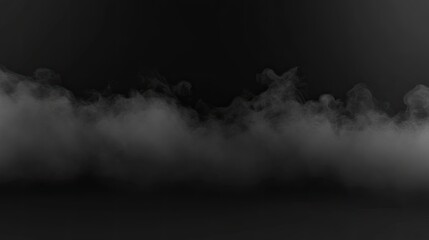Naklejka premium Ground smoke, mist, and fog spreading across a black surface, creating a dark, eerie ambiance with spooky undertones.