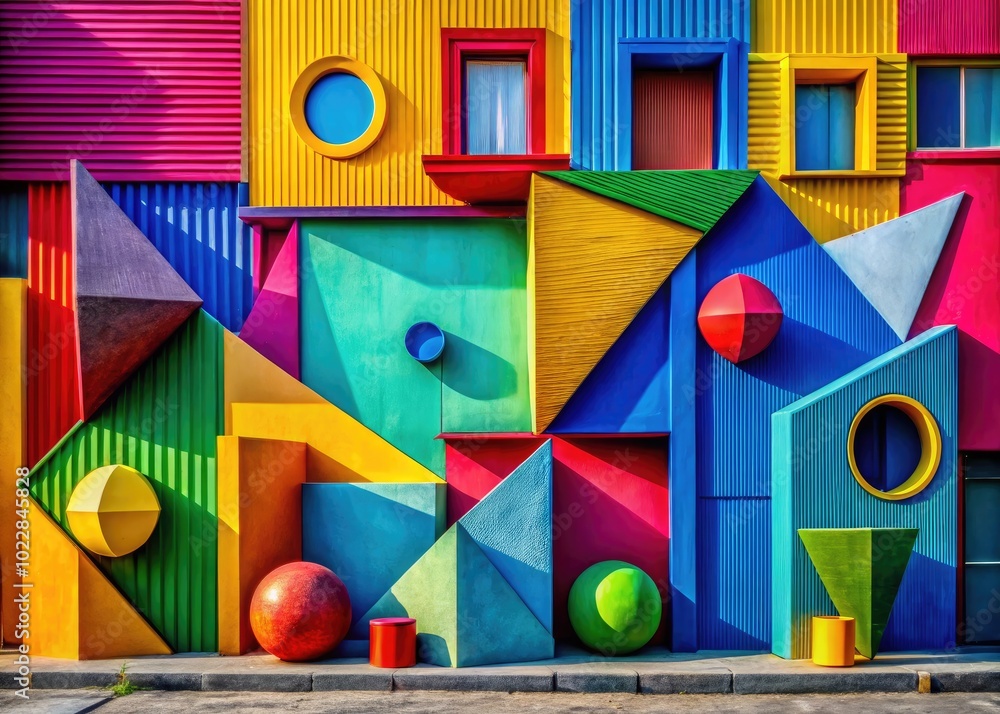 Aufkleber vibrant abstract composition with bold colors and geometric shapes creating dynamic visual energy