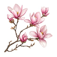 Obraz premium Soft pink magnolia flowers blooming beautifully on slender branches.