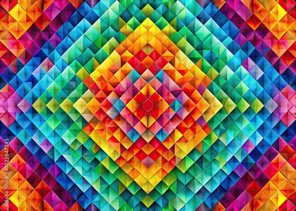 Poster vibrant abstract geometric pattern with colorful pixels creating a mesmerizing digital artwork