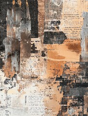 Vintage Abstract Orange-Brown Grunge Collage with Typography and Distressed Textures