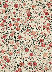 Vintage Floral Pattern with Red, Pink, and Green Flowers on Cream Background