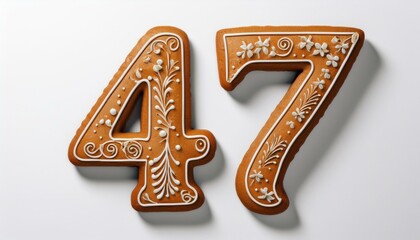 Fototapeta premium Decorated cookie, number 47, illustration for birthday or anniversary celebration