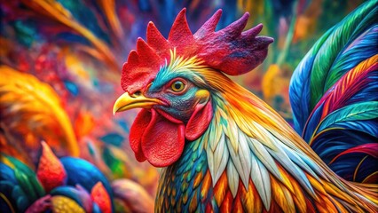 Fototapeta premium Vibrant Abstract Rooster Design with Colorful Patterns and Textures for Contemporary Art Enthusiasts