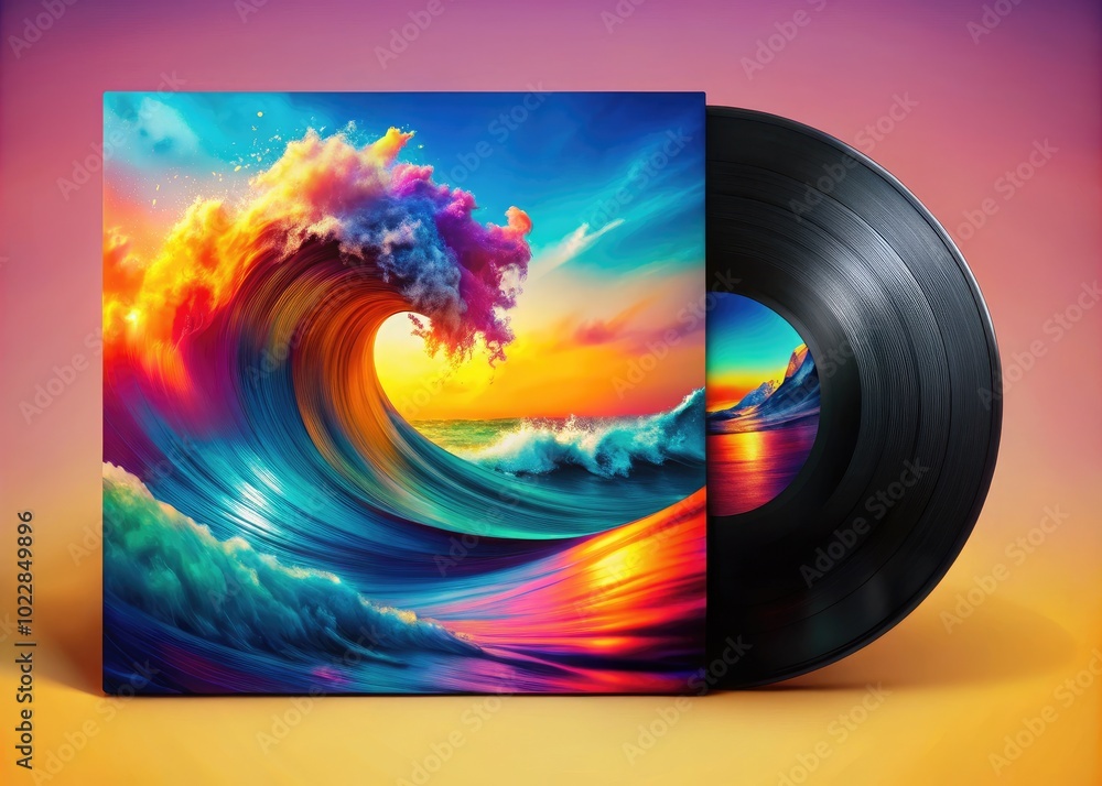 Poster Vibrant Abstract Waves of Color and Light Creating Dynamic Visuals for Modern Album Artwork Design