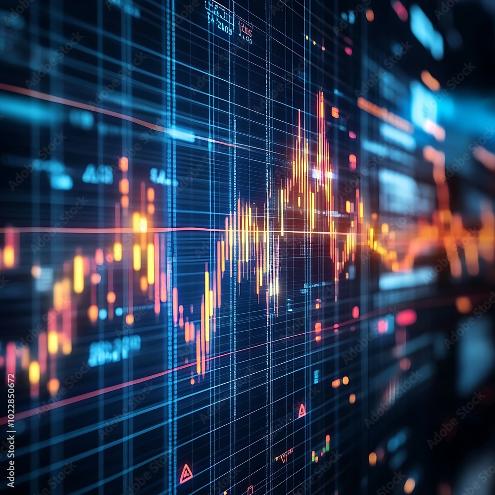 Poster data-driven digital chart highlighting key metrics in stock trades.