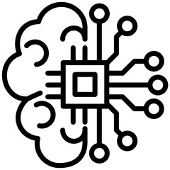 Circuit Brain Icon, Black And White Outline Icon Symbol