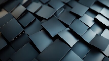 An abstract texture with overlapping geometric squares in varying shades, creating an intricate composition that plays with depth, shadows, and light reflections.